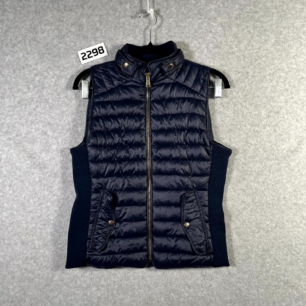 Love Tree Puffer Vest Womens Small Navy Blue Down Nylon Mock Neck Full Zip